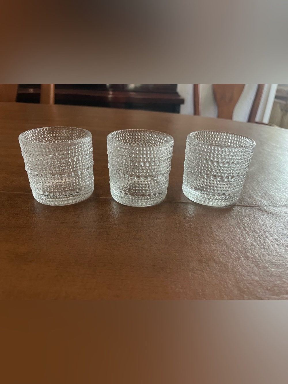 Clear Beaded Glass Tea Light Holders - Set of 3